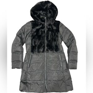 RACHEL Rachel Roy Black Puffer Coat with Faux Fur Detail